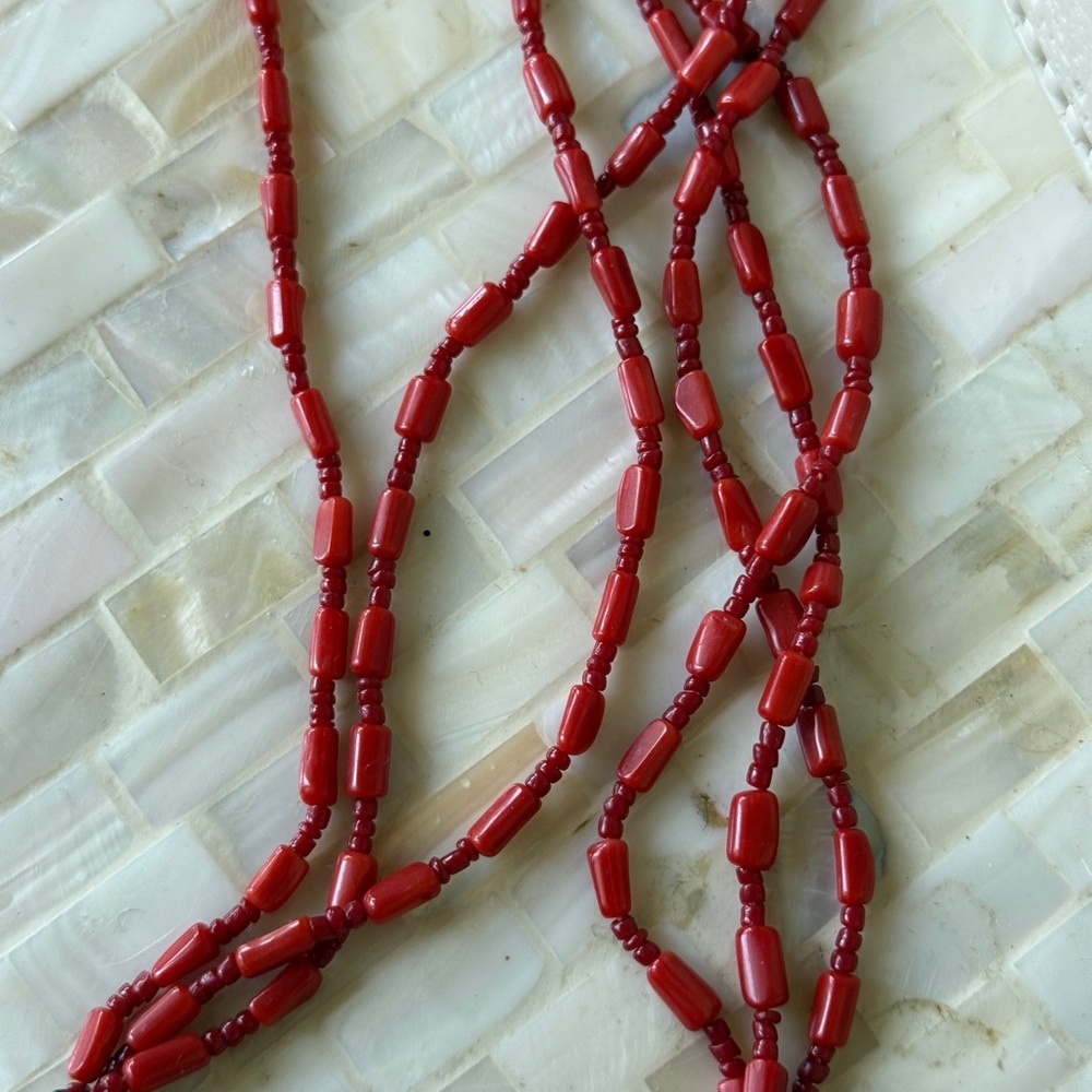 Red coral hand Beaded Navajo Necklace and Bracelet Set - Picture 2 of 10